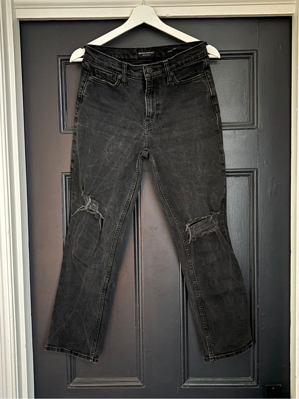 Banana Republic Black Slim Straight Distressed Jeans